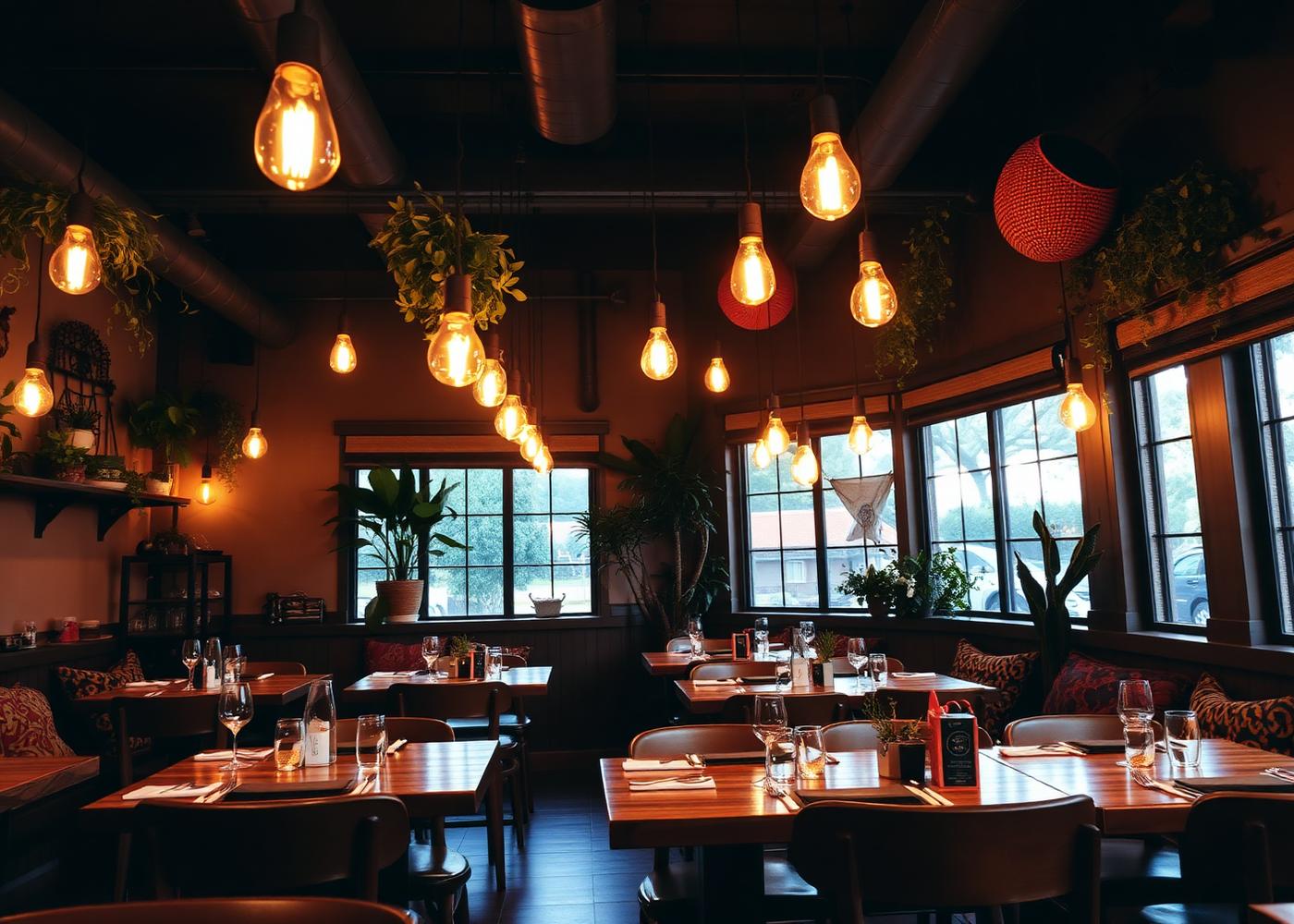 Warm interior of Evelyn's Cuisine restaurant in Monrovia